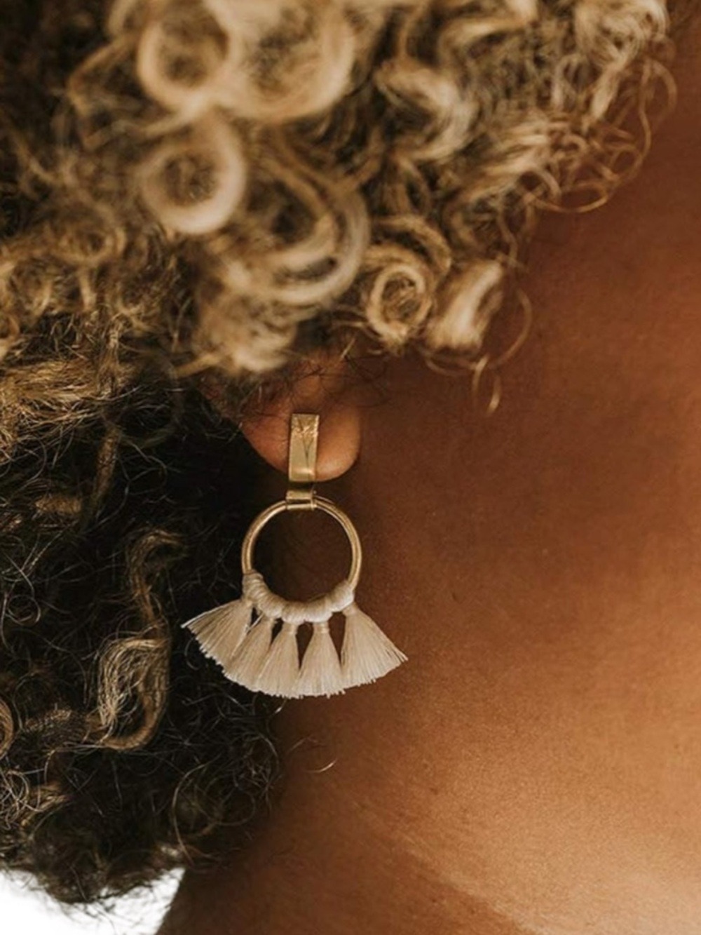 Fair Trade Gold Tassel Hoop Earrings Handmade NWT - Picture 2 of 4